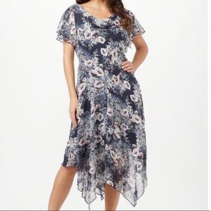 Floral Chiffon Drape Neck Dress